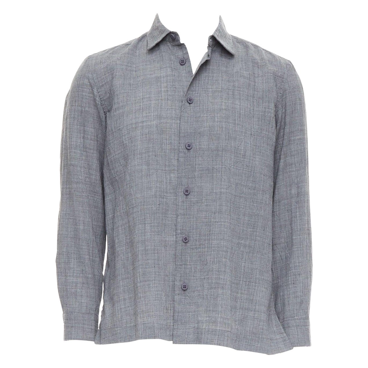 Issey Miyake Uomo grigio poliestere ramiè increspato camicia top JP1 S in vendita