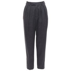 CELINE grey 100% wool cotton lined double pleated front tapered pants FR34 XS