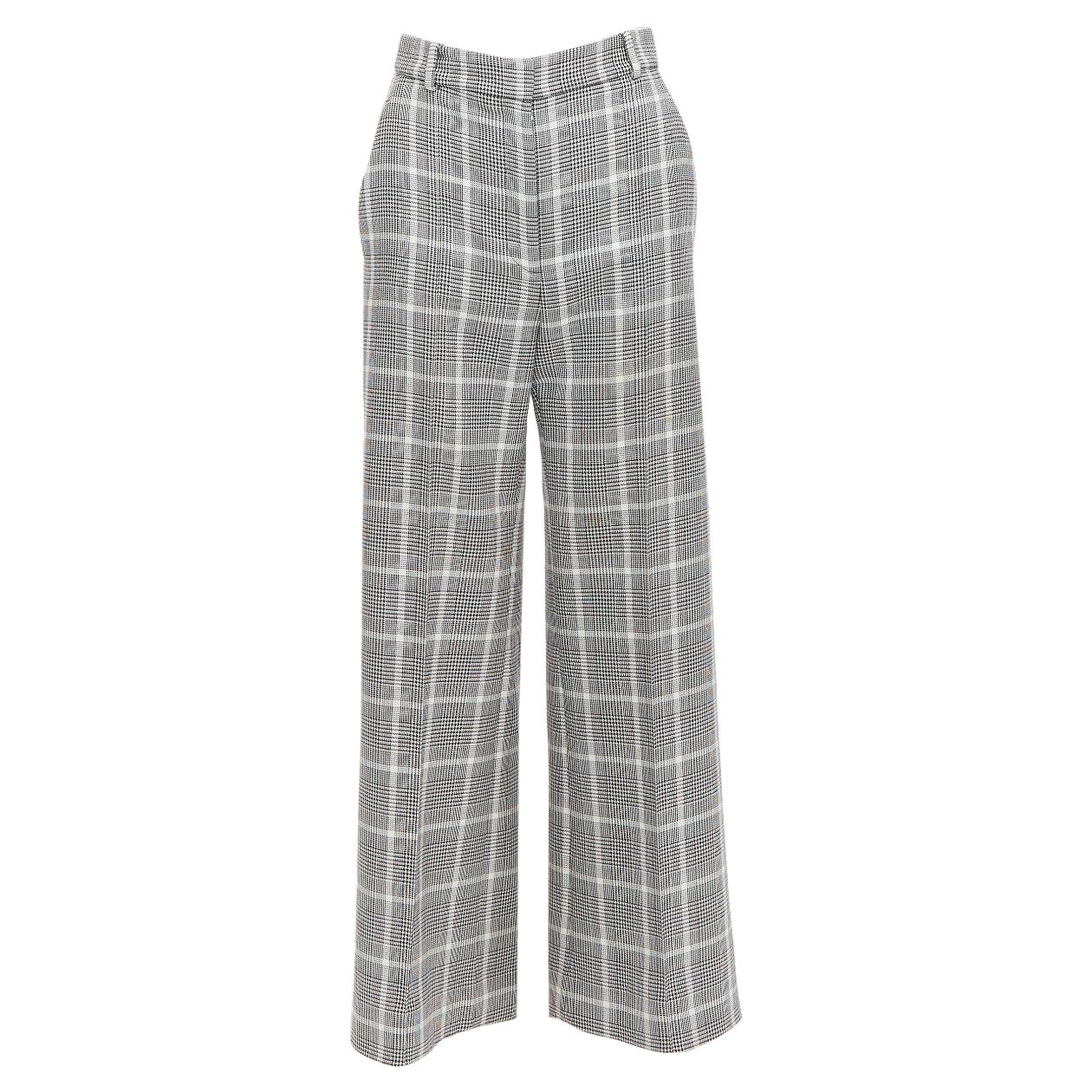STELLA MCCARTNEY Pantalon large à carreaux pied-de-poule gris et blanc IT36 XXS
