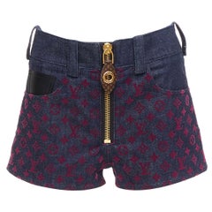 LOUIS VUITTON Monogram floccato pantaloncini in denim blu bordeaux XS