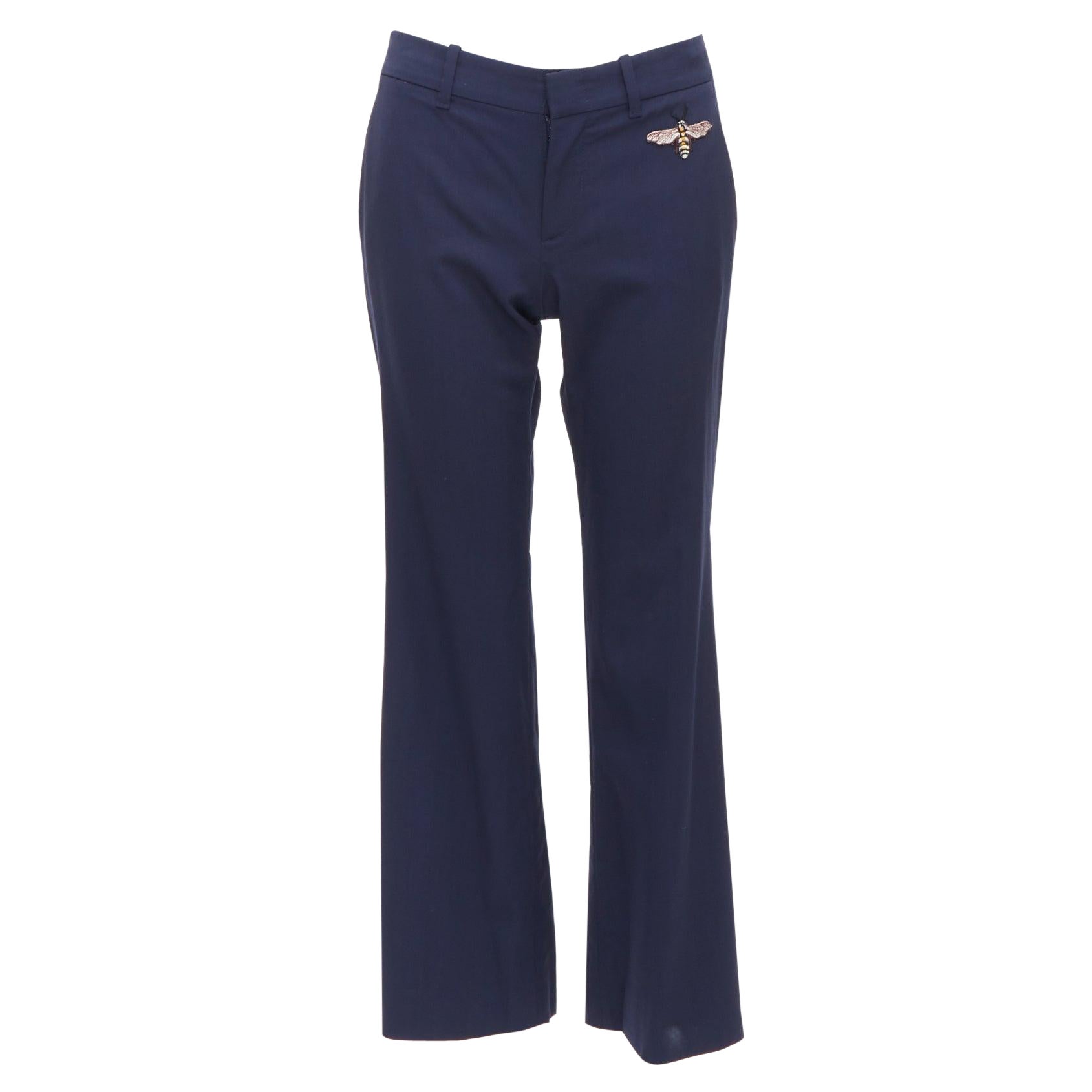 Gucci Alessandro Michele 2017 pantaloni svasati ricamati con ape marina IT38 XS