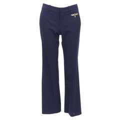 GUCCI Alessandro Michele 2017 marineblaue, perlenbestickte, ausgestellte, ausgestellte Hose IT38 XS