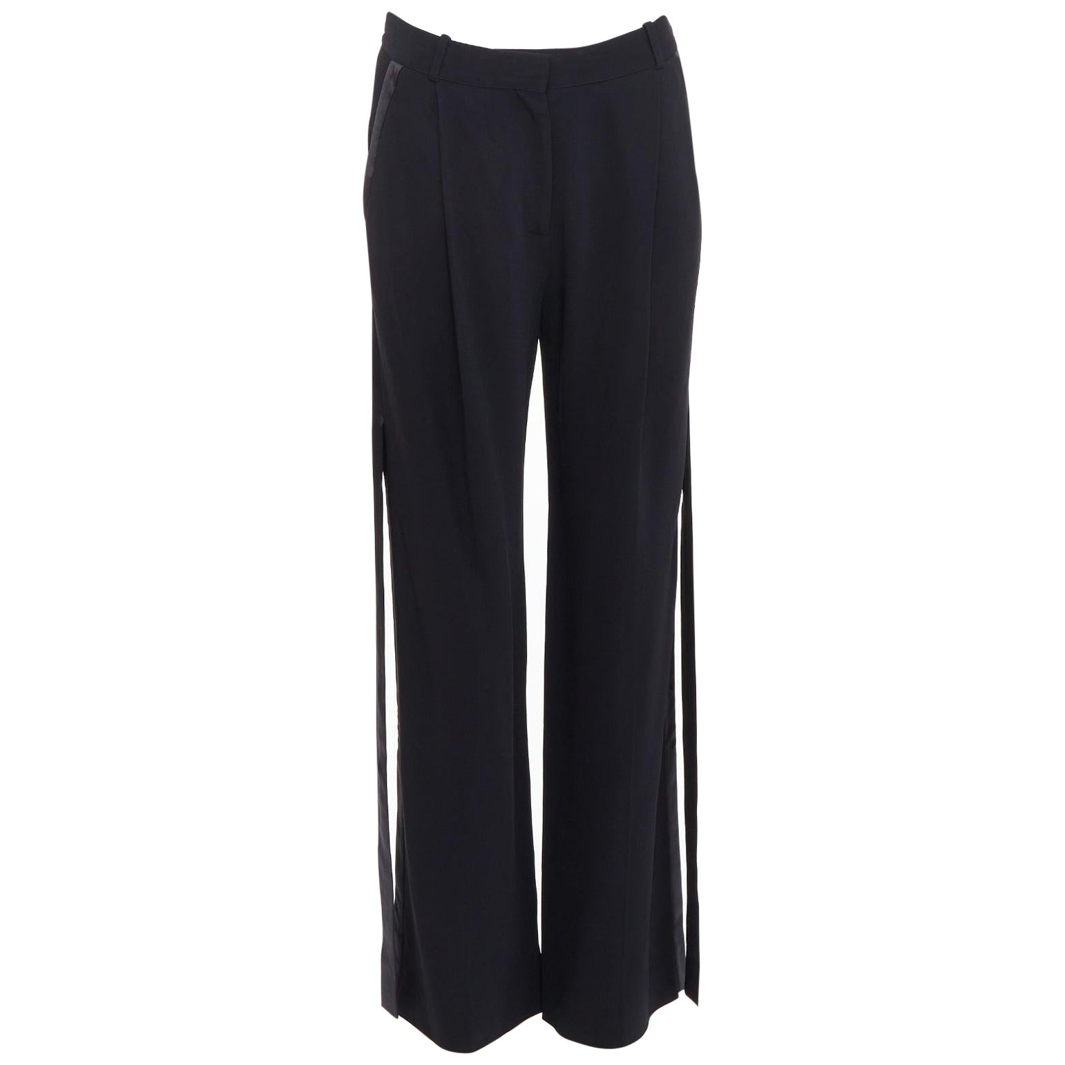 GIVENCHY pantaloni a gamba larga con frange in nastro di seta nero in vendita