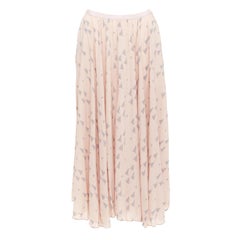 VALENTINO  100% seta rosa polveroso grigio stampa triangolo gonna midi UK8 S