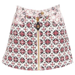 LOUIS VUITTON 2023 Vintage Monogramme rouge crème imprimé floral Jupe à fermeture éclair FR34