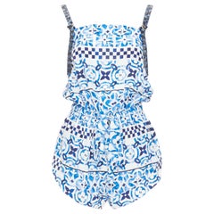 LOUIS VUITTON Combinaison à bretelles en majolique bleue Monogram Tile 100% soie FR34