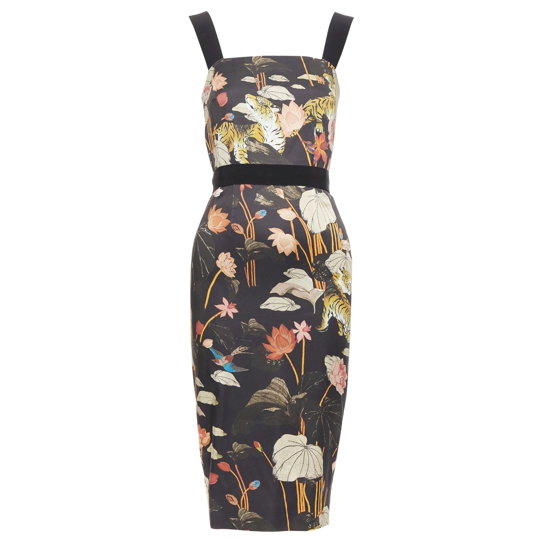 ETRO 2020 noir brun robe fourreau imprimé nénuphar IT38 XS en vente