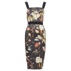 ETRO 2020 black brown water lily tiger print sheath dress IT38 XS