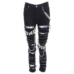 JUNYA WATANabe 2022 Punk nero con catena di perle, jeans strappati distrutti XS