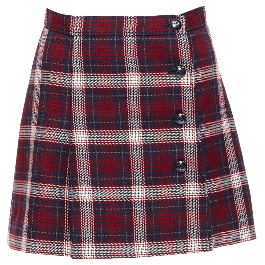 DIOR 2021 rosso navy, plaid in lana vergine e seta, foderato con una gonna ad A FR34 XS