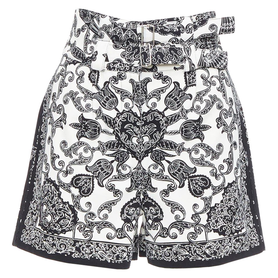 CHRISTIAN DIOR pantaloncini in cotone bianco nero con fazzoletto e doppia cintura FR34 XS