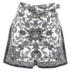 CHRISTIAN DIOR black white cotton handkerchief double belt shorts FR34 XS
