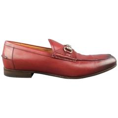 Men's GUCCI Size 10 Brick Red Ombre Leather Silver Horsebit Loafers