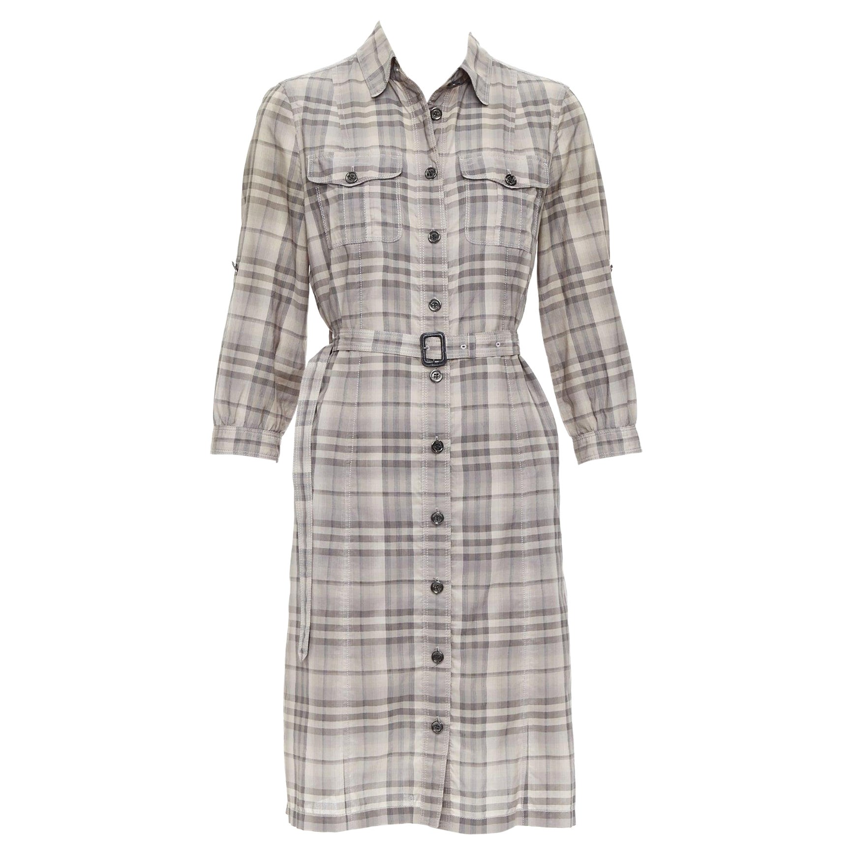 BURBERRY House Check beige cotton cowhide belted shirt dress IT38 XS