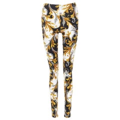 VERSACE Barocco Acanthus noir or Signature pantalon legging floral IT40 S