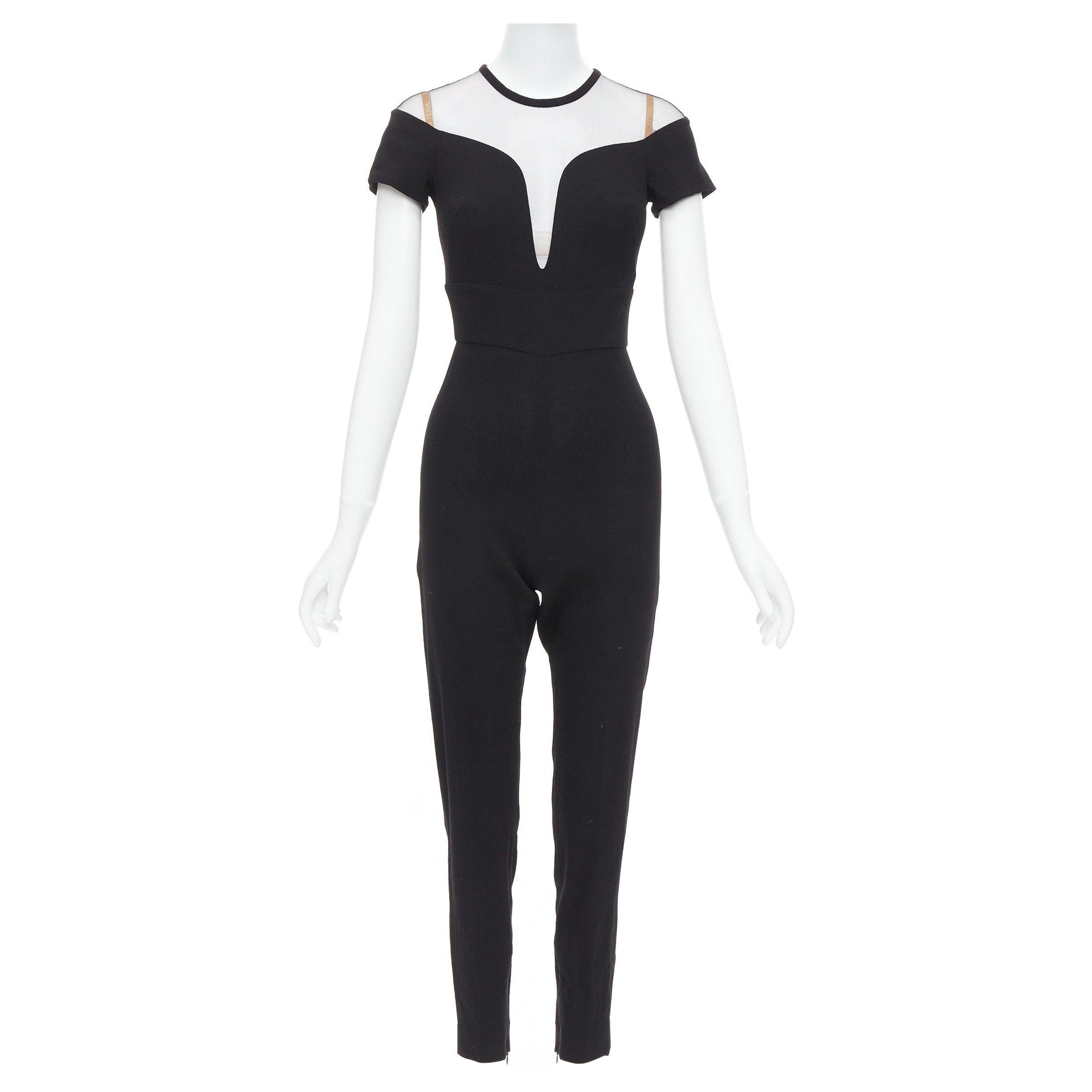 LA PERLA - Tuta nera in crepe e misto lana, con scollatura trasparente IT36D S in vendita