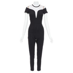 LA PERLA - Tuta nera in crepe e misto lana, con scollatura trasparente IT36D S