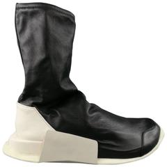 Rick Owens Adidas Black Leather Level Runner High Trainers Sneakers 