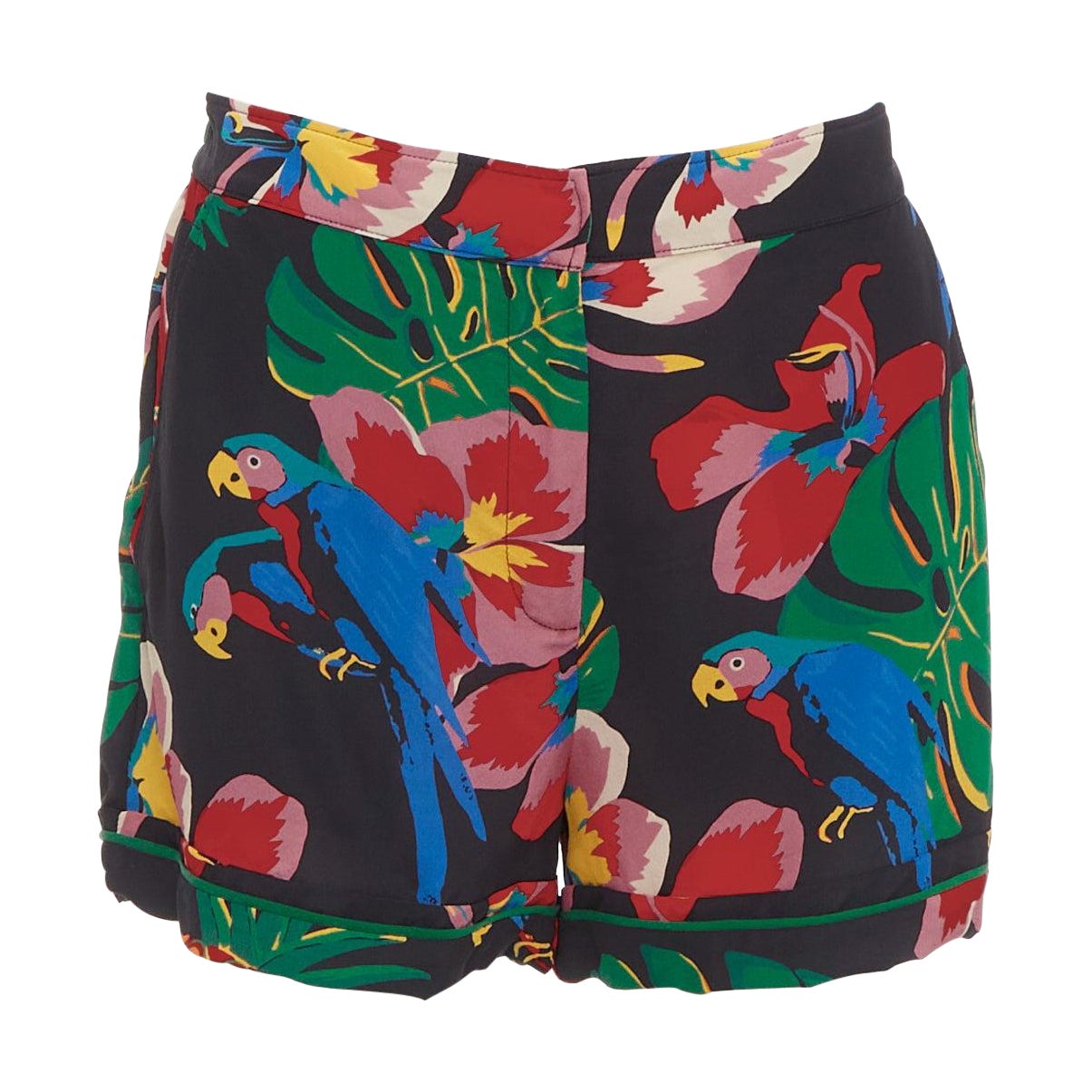 VALENTINO Hawaiian Couure 100% seda crepé loro estampado floral short alto S