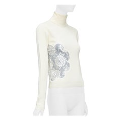 D&G DOLCE GABBANA Cremefarbene Merinowolle GABBANA geblümt  Rollkragenpullover mit Spitze und Ausschnitt IT42 M
