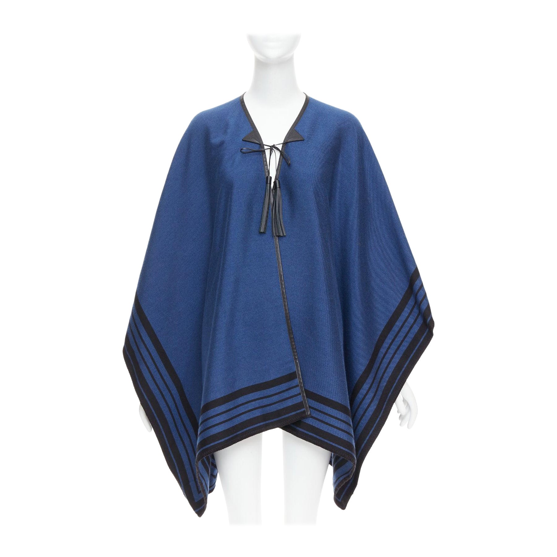 LOUIS VUITTON Blauer Teppich aus Kaschmirmischung und schwarzem Leder mit Quaste LV Logo und Quaste