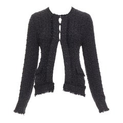 CHANEL 05A black metallic tweed silver CC logo cardigan jacket FR38 M