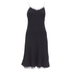 THE ROW Santi Vestido largo por la rodilla de crepé 100% seda negro fluido con encaje US2 S