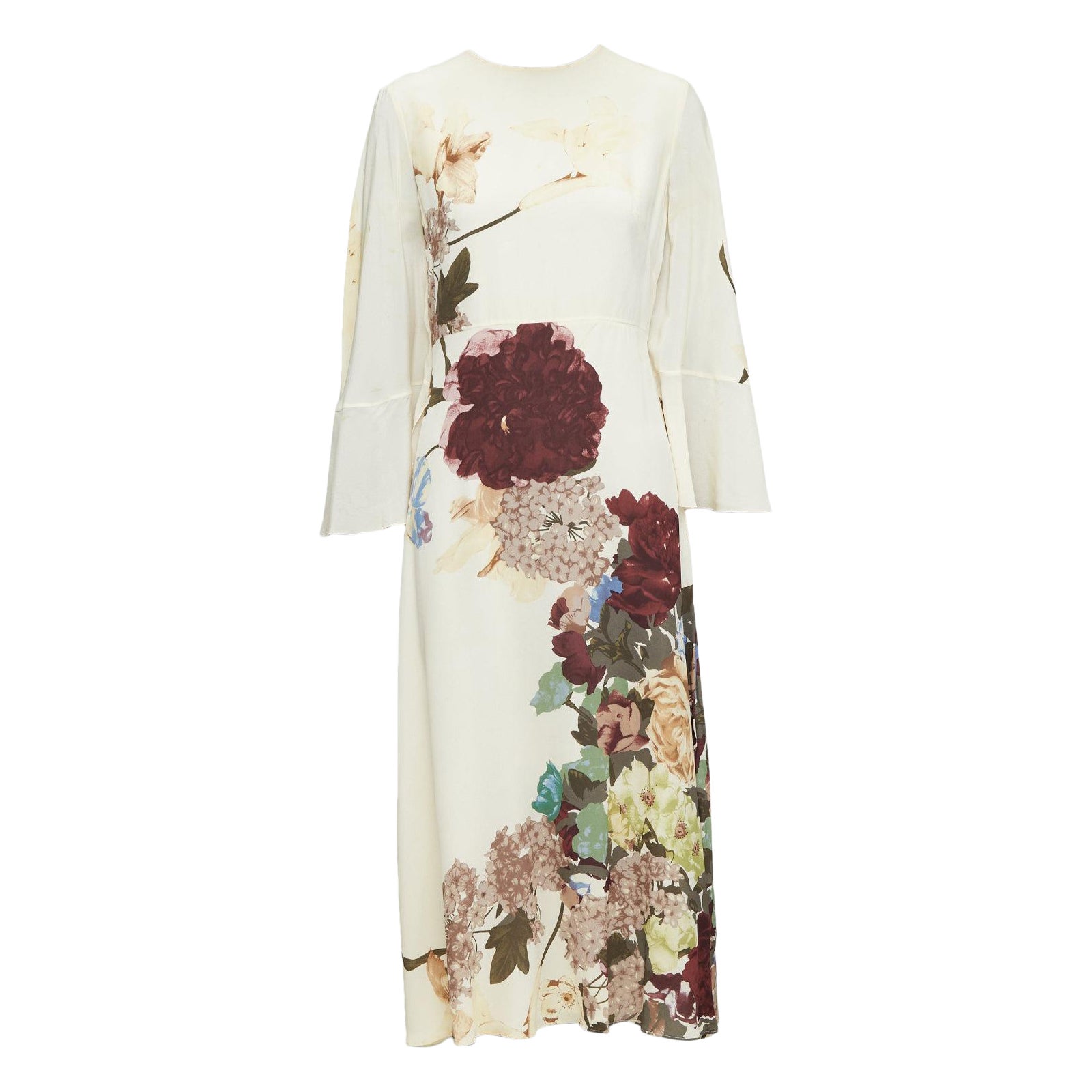 VALENTINO 2016 Runway cream floral print cape back ruffle sleeve dress