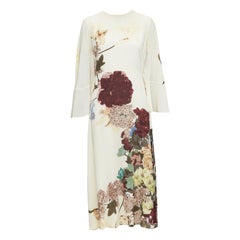 VALENTINO 2016 Runway cream floral print cape back ruffle sleeve dress