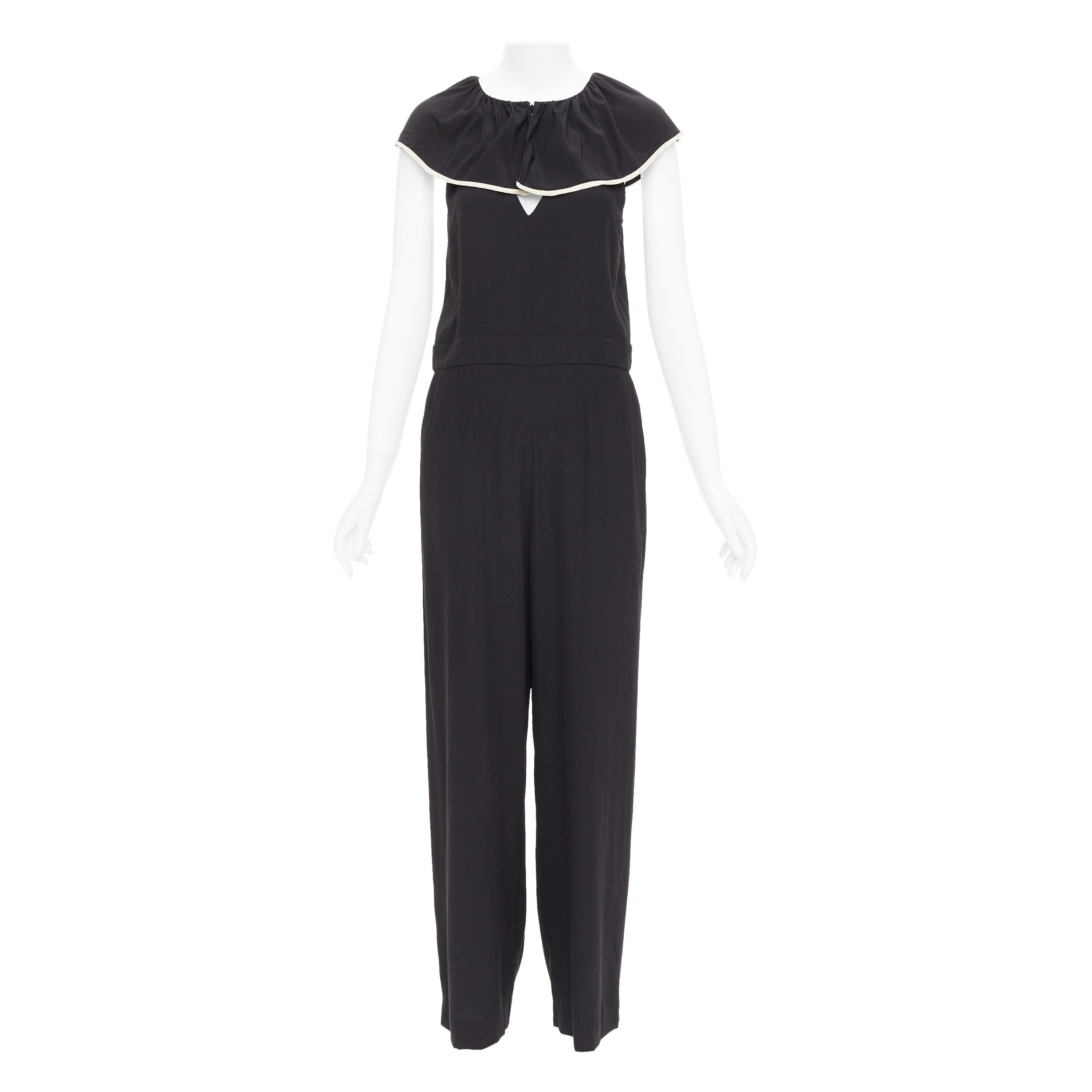 CHLOE tuta nera in crepe de chine 100% seta con collo a balze FR36 S