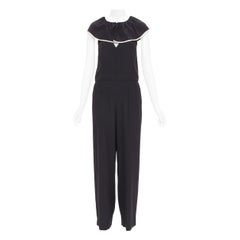 CHLOE black 100% silk crepe de chine ruffle collar jumpsuit FR36 S