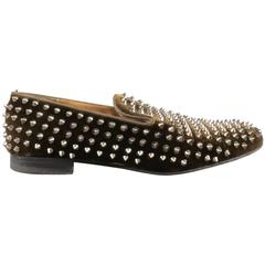 Used Men's CHRISTIAN LOUBOUTIN Size 10 Brown Studded Velvet Rollerboy SpikesLoafers