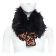 LOUIS VUITTON 2019 Stephen Sprouse black fur brown leopard graffiti collar scarf