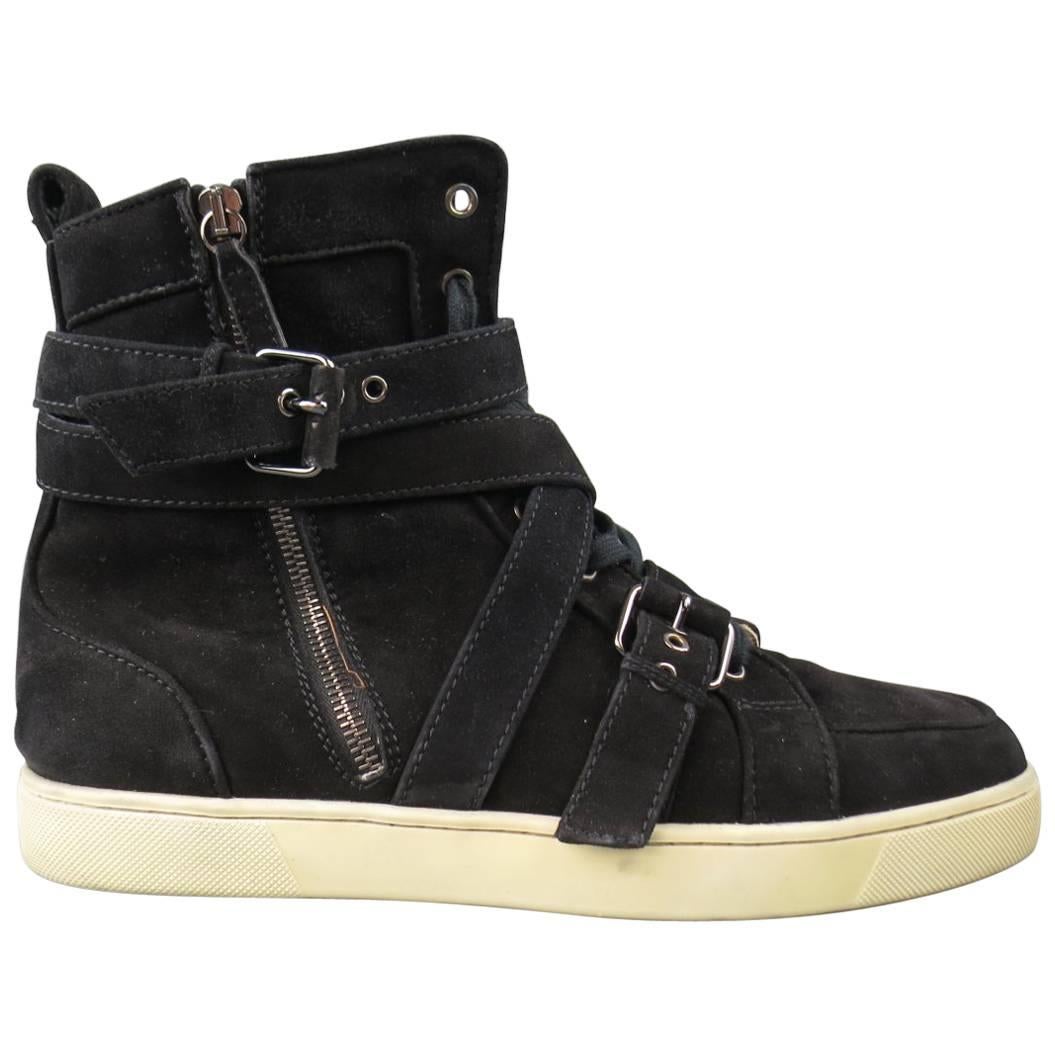 Herren CHRISTIAN LOUBOUTIN Größe 10 Schwarz Wildleder High Top Spacer Sneakers