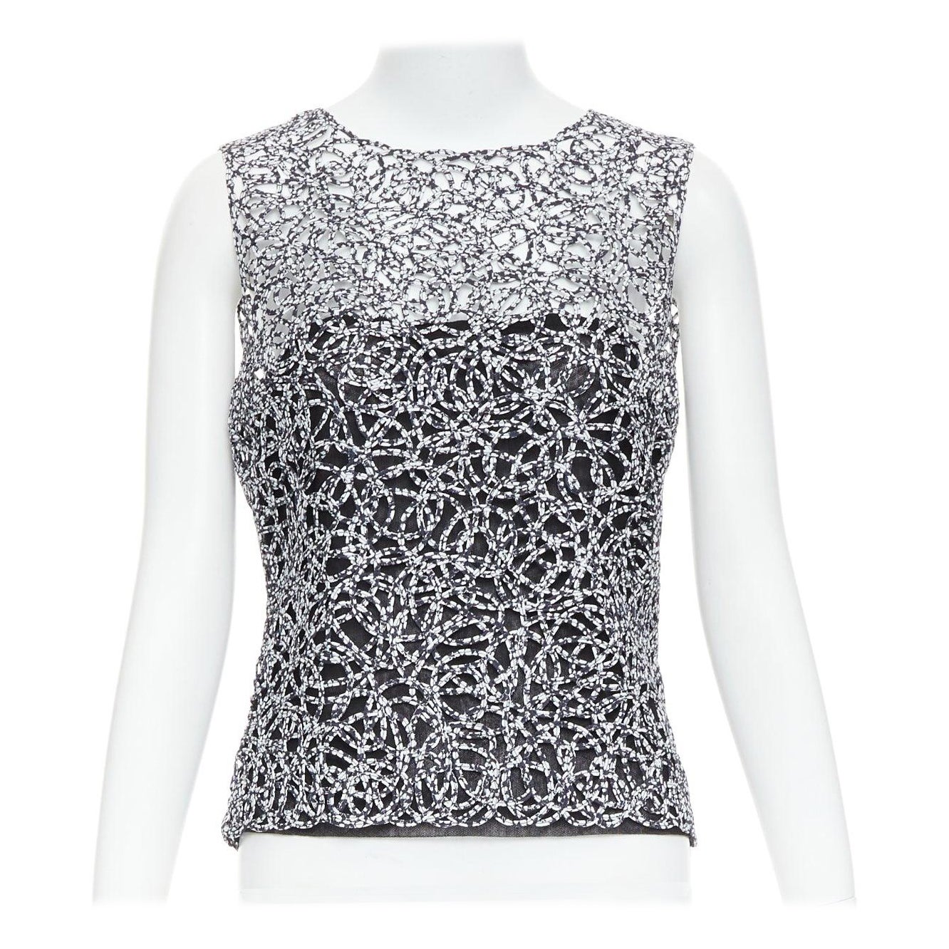 Chanel 09P nero bianco stampa astratta a ghirigori senza maniche FR40