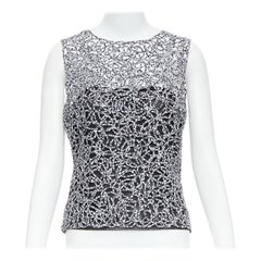 Chanel 09P noir blanc imprimé abstrait grille sans manches Top gilet sans manches FR40