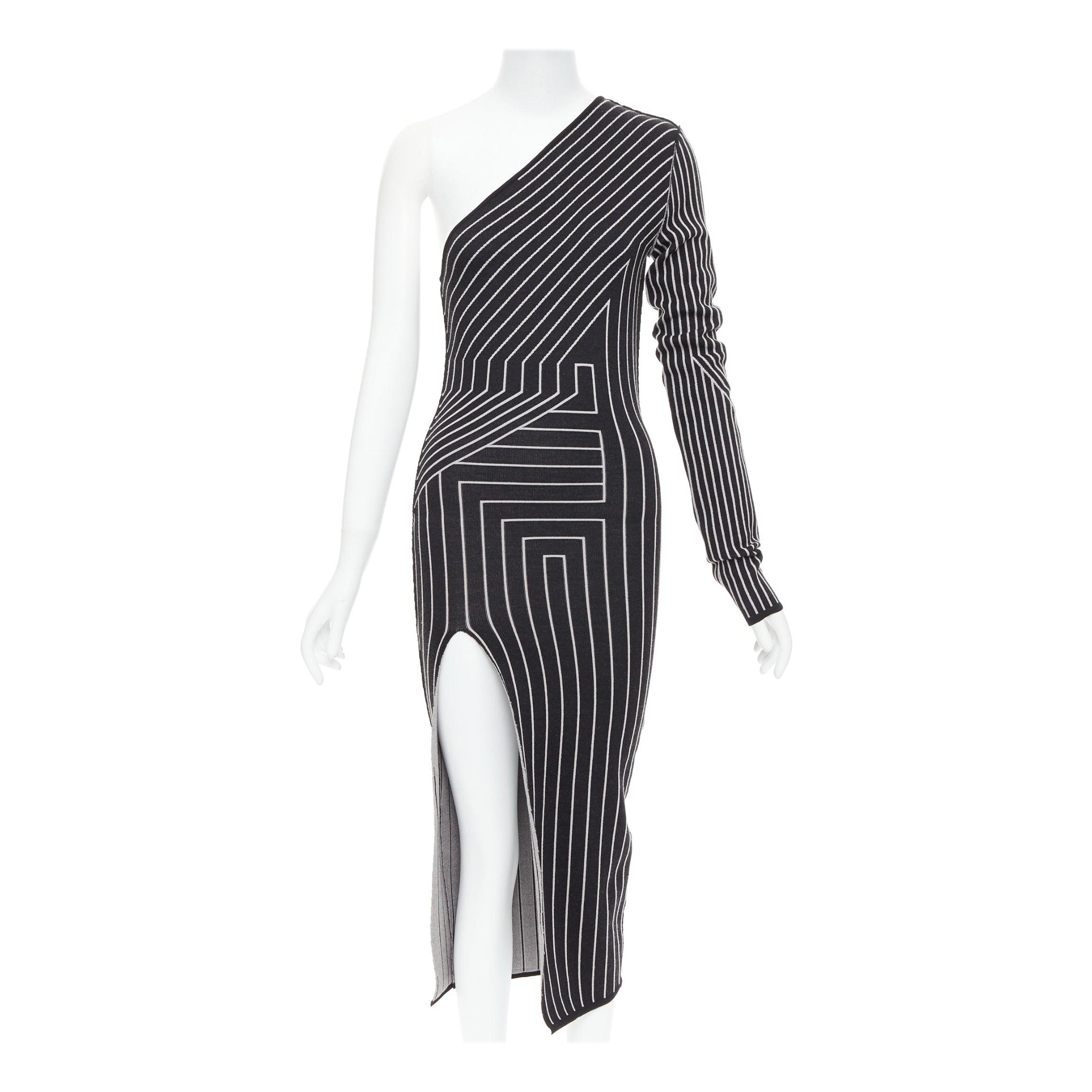 Robe RICK OWENS 2020 lignes graphiques zippées une épaule fendue XS Rosalia en vente