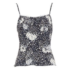 CHANEL 02A Camisola 100% seda CC logo lunares ribete perla FR40 S