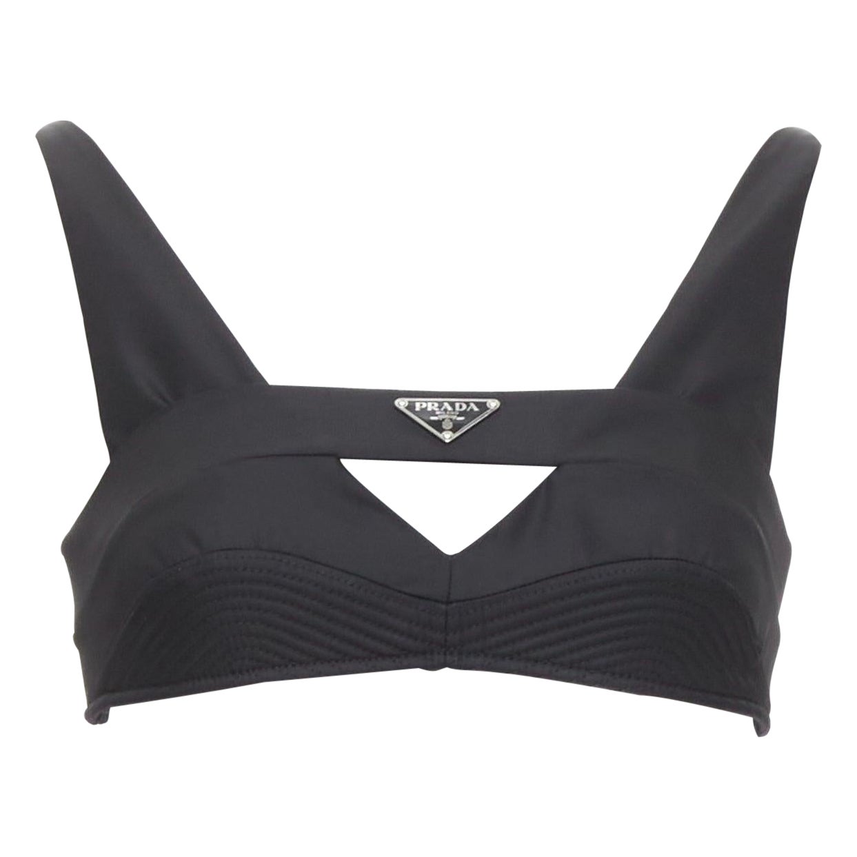 PRADA Re-Nylon noir triangle logo découpe couture contour crop top bralette IT36 en vente