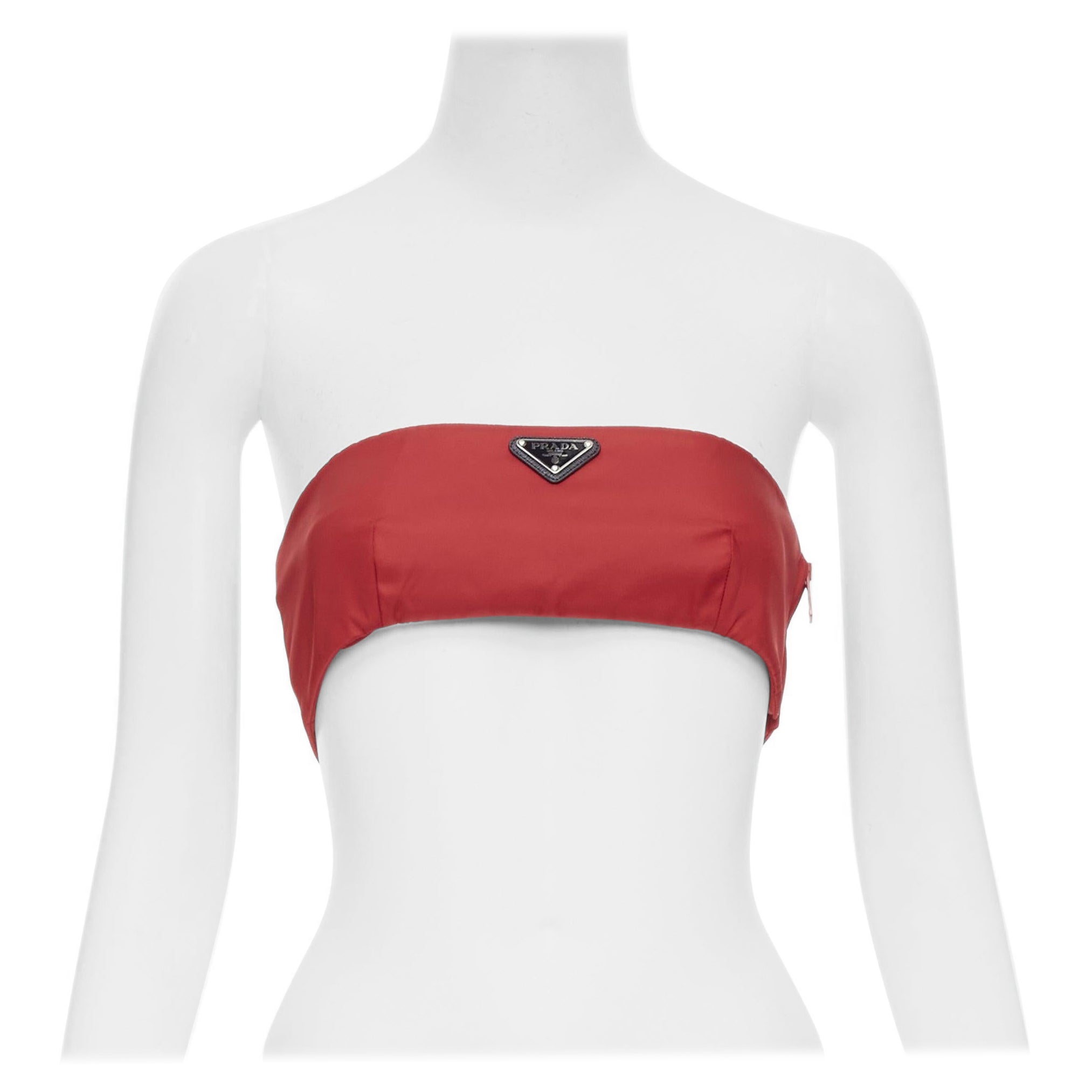 PRADA Re-Nylon rouge plaque logo triangle bustier top tube IT38 XS