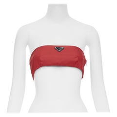 PRADA Re-Nylon rouge plaque logo triangle bustier top tube IT38 XS
