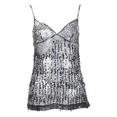 CHANEL 02A negro gris lentejuelas flecos apliques camisola transparente FR38 M