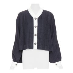 CHANEL 16C Paris Seoul Runway navy white silk cotton hanbok jacket FR36 S