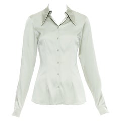 Raey, camicia con colletto a punta in misto seta verde UK8 S