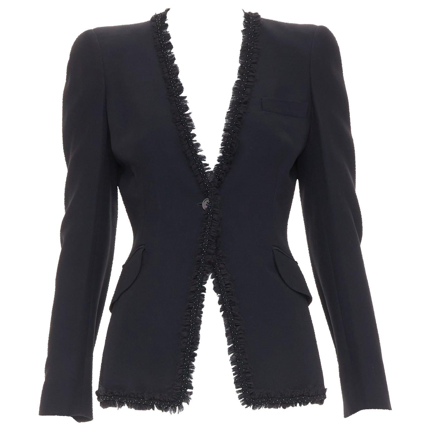 ALEXANDER MCQUEEN 2011 abalorios deshilachados cuello volante chaqueta blazer entallada IT40 S