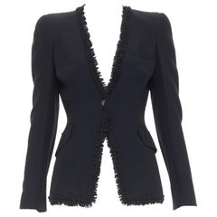 Alexander McQueen 2011 perline sfrangiate, colletto a balze, giacca blazer aderente IT40 S