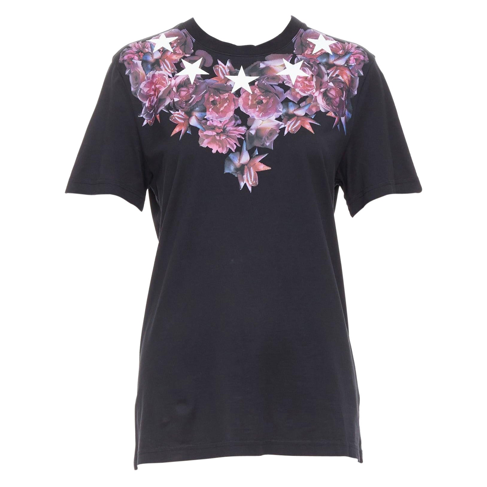 GIVENCHY Riccardo Tisci tshirt XS con fiori viola e stelle bianche e nere in vendita