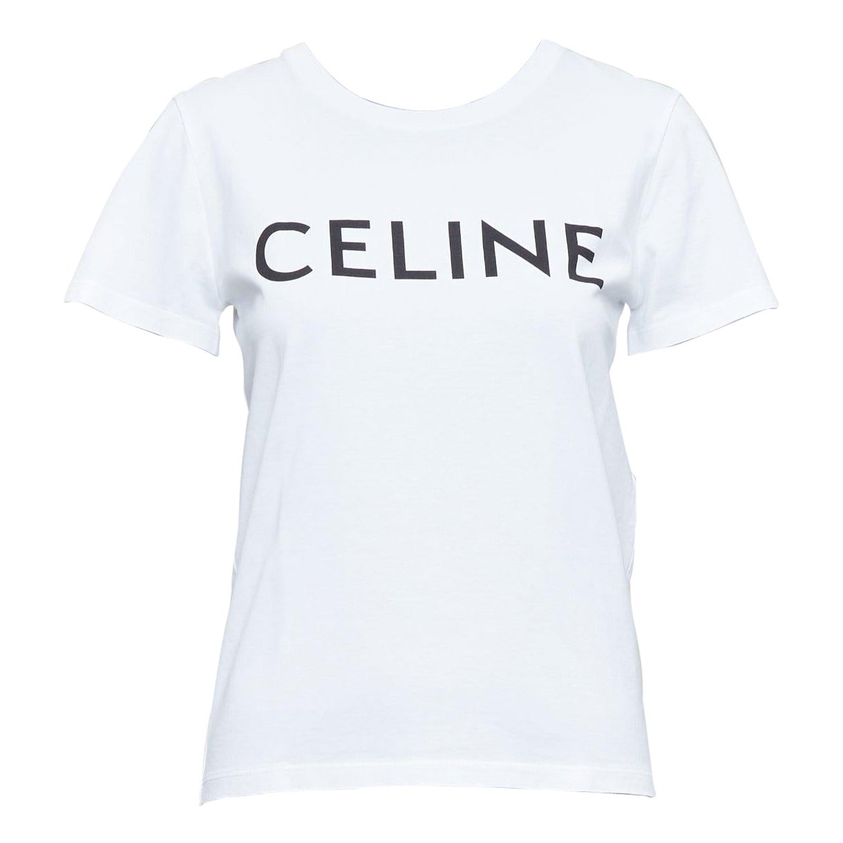Celine white cotton black big logo crew neck fitted tshirt XS