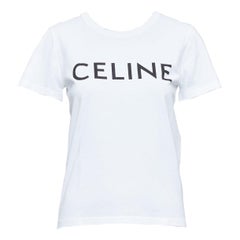 CELINE white cotton black big logo crew neck fitted tshirt XS