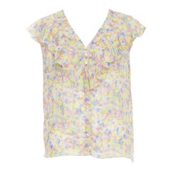 CHANEL 2011 100% silk Vintage circle pastel CC logo ruffle blouse FR42 XL